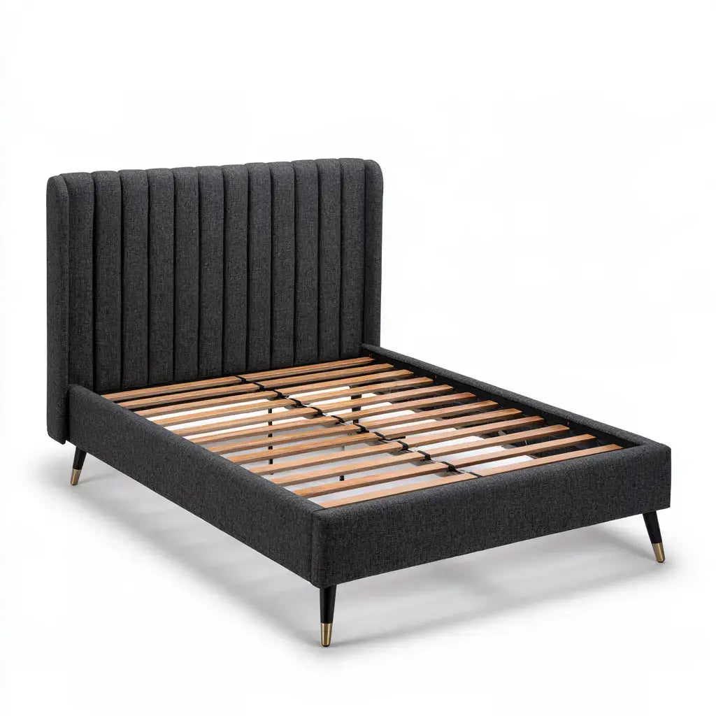 Cama con cabecero de canales y base abierta - negro