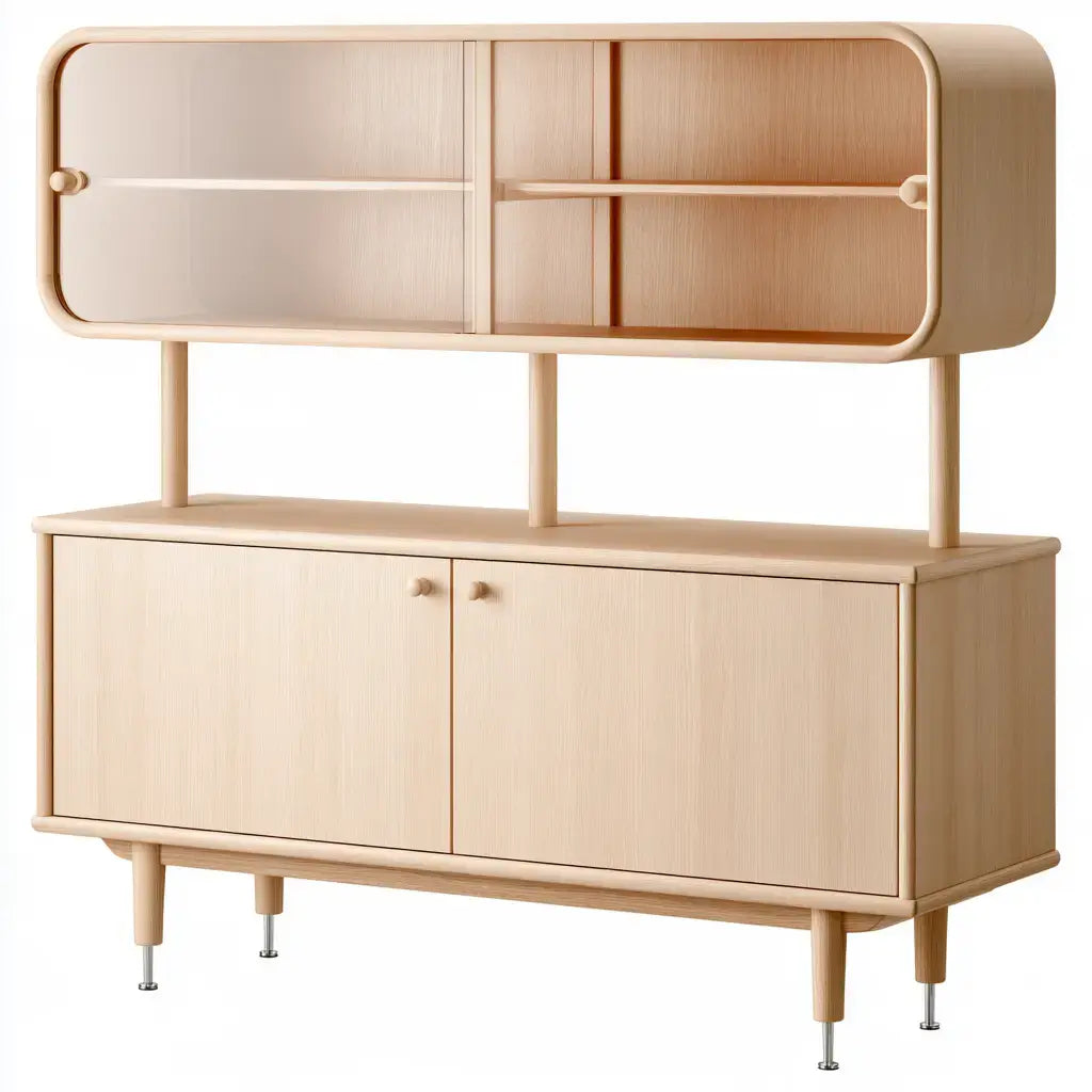 Aparador con estantes elevados de contorno curvo - beige