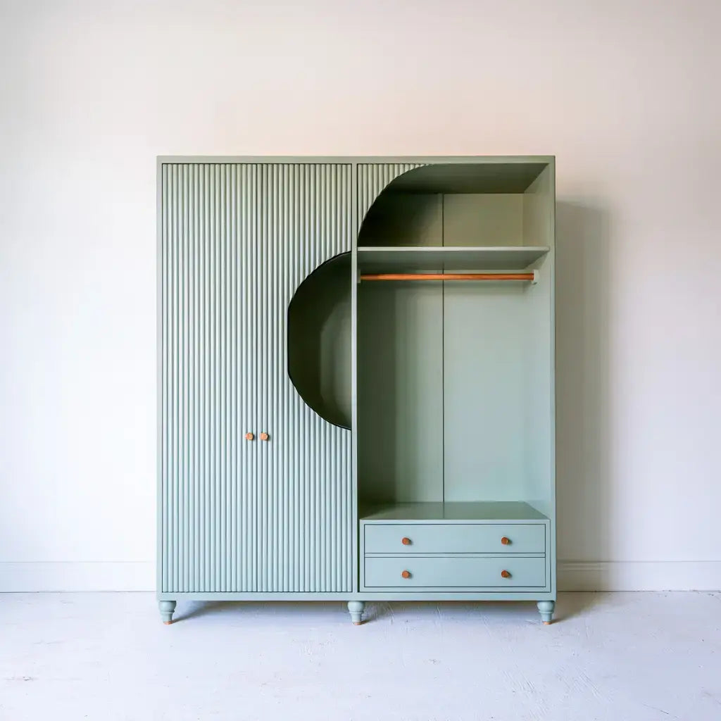 Armario con puertas asimétricas y nichos abiertos - verde