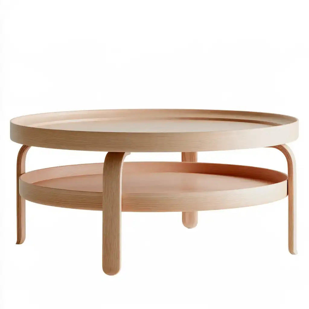 Mesa de centro ovalada con estante inferior - beige