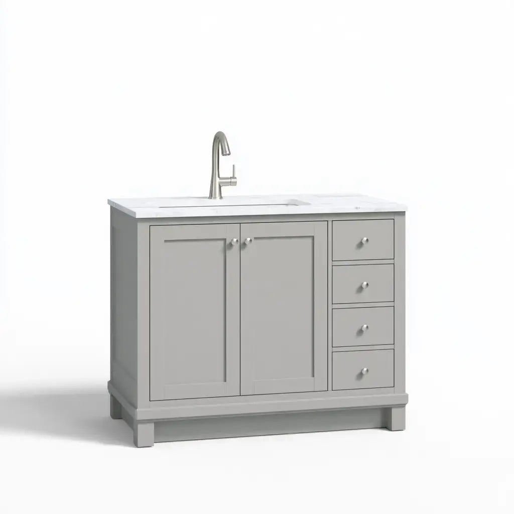 Mueble de baño con frentes lisos y cajones laterales - gris/blanco