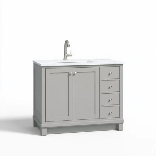 Mueble de baño con frentes lisos y cajones laterales - gris/blanco