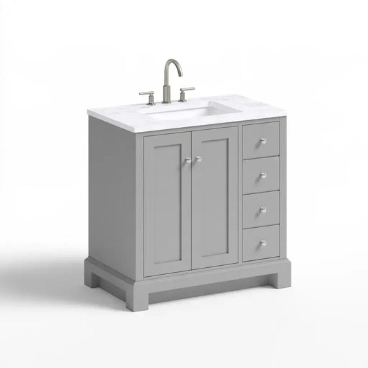 Mueble de baño con puertas inferiores y cajones laterales - gris/blanco