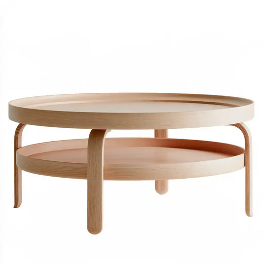 Mesa de centro ovalada con estante inferior - beige