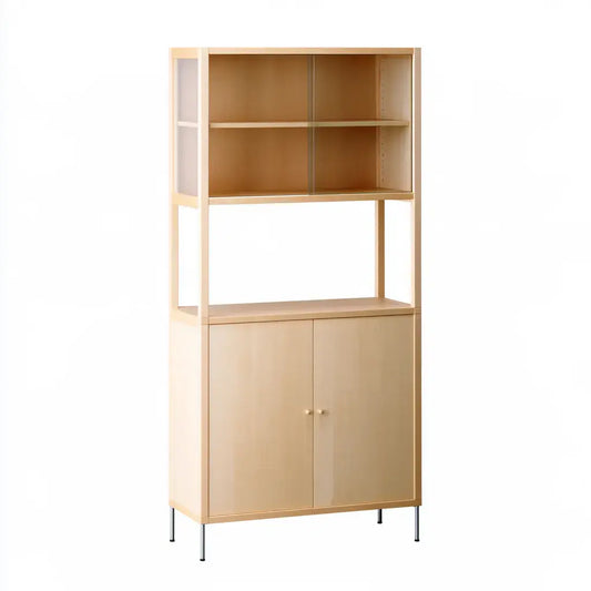 Aparador con estantes altos y puertas bajas - beige