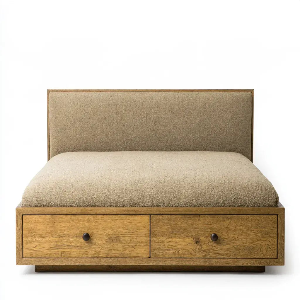 Cama con cabecero liso y cajones bajos - beige/marrón
